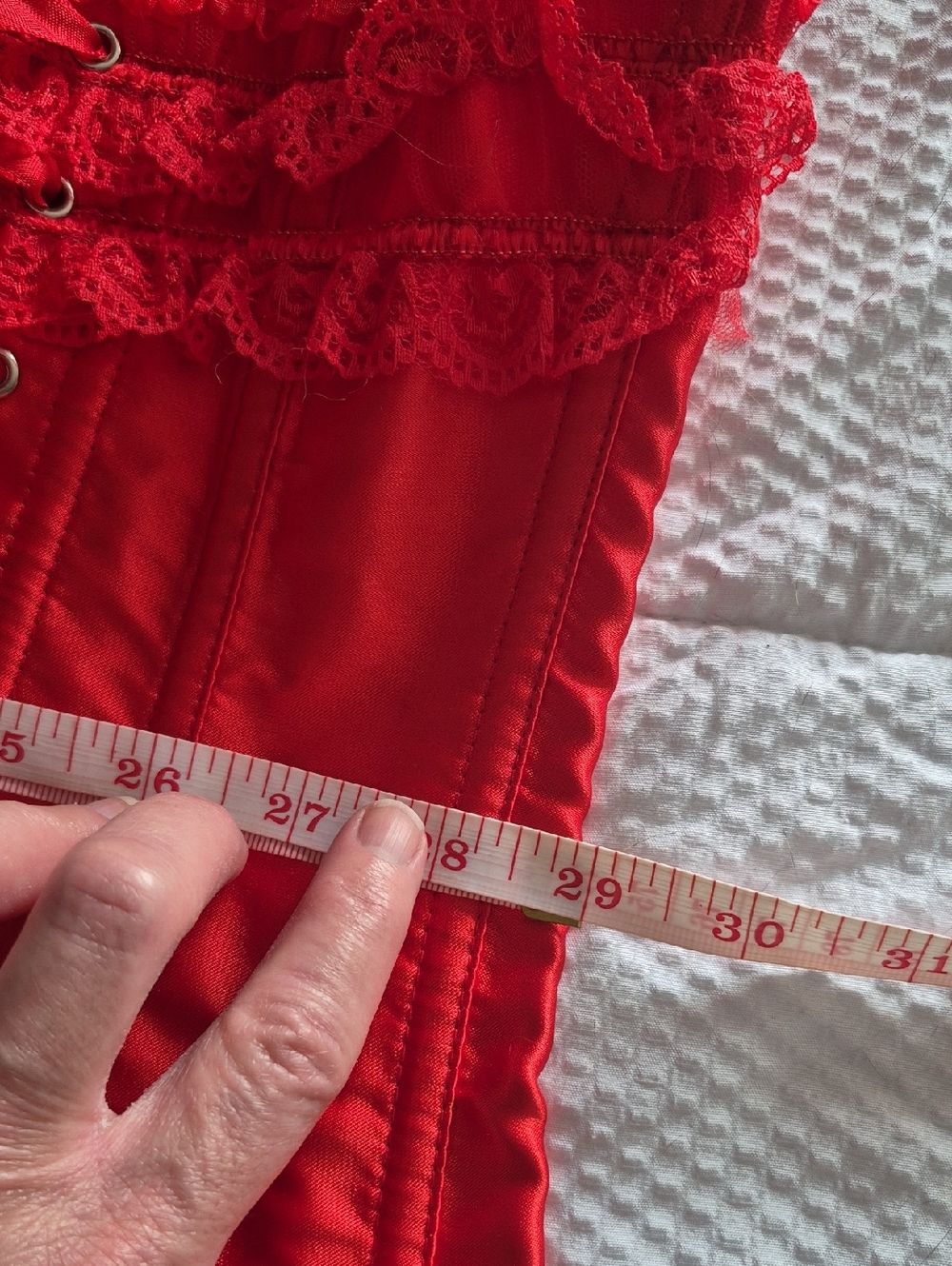 CORSET CLOSEOUT ALL $10 NWOT Red Satin Lace Corset Top with Bow Accents - Picture 9 of 10